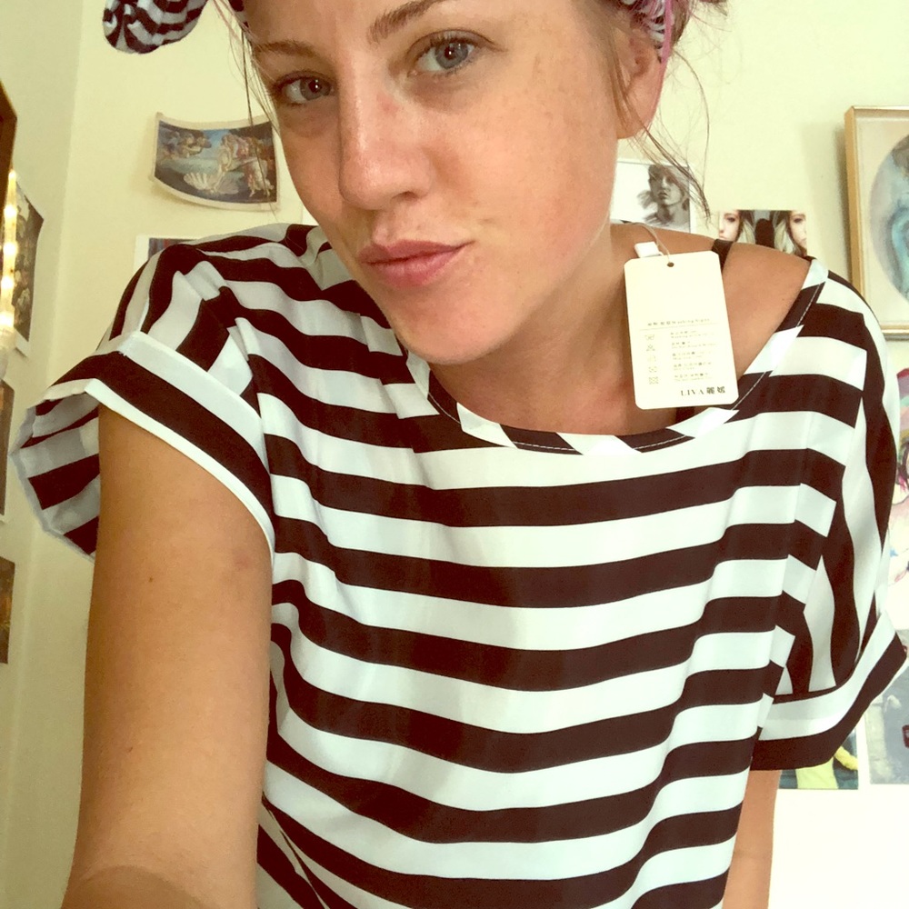 Sheer stripes fancy black and white shirt